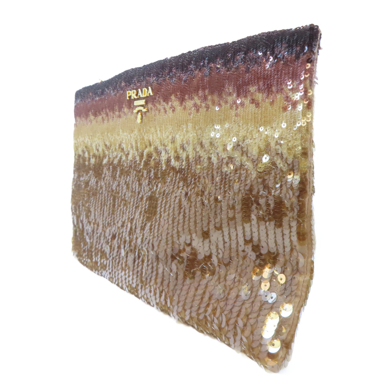 PRADA 亮片Paillettes Clutch金扣手拿包啡色