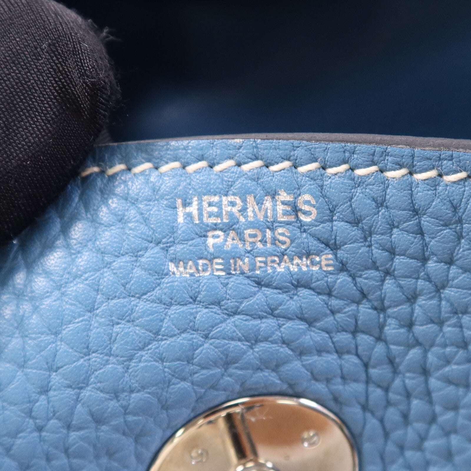 HERMES Clemence皮革Lindy 30銀扣手挽肩背兩用袋Bleu Jean