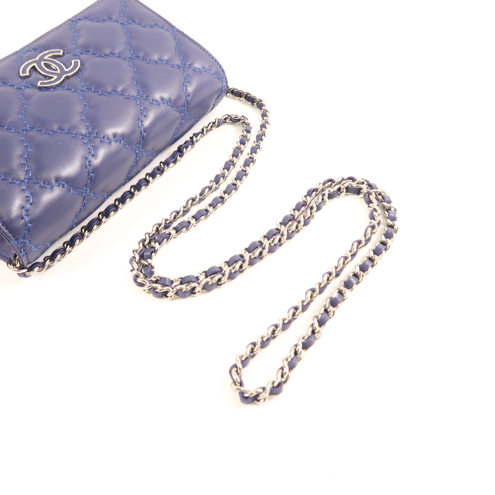 CHANEL CC SHW WOC Wallet On Chain Shoulder Bag Calfskin Leather Blue