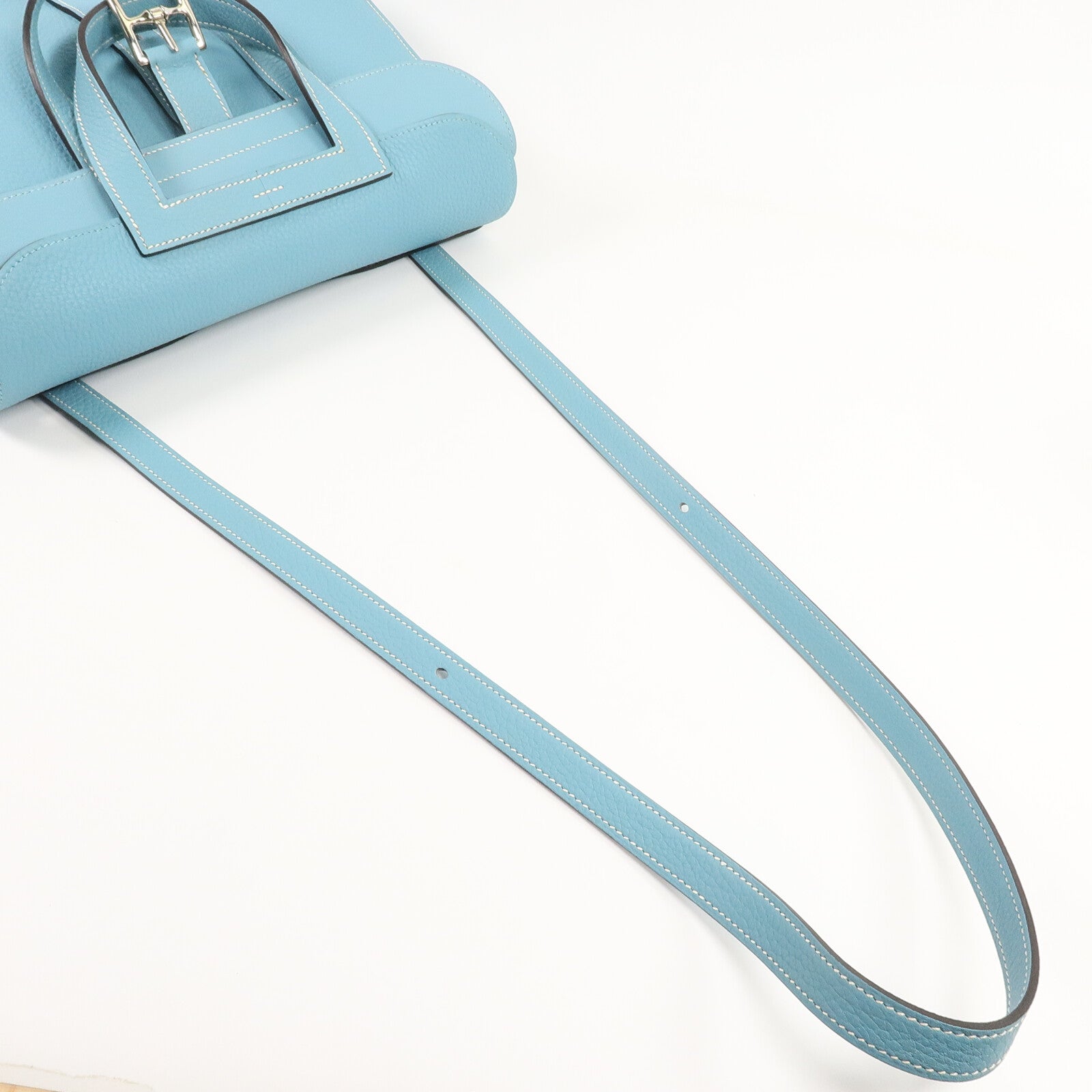 HERMES Clemence皮革Halzan 31手挽肩背兩用袋Bleu Atoll
