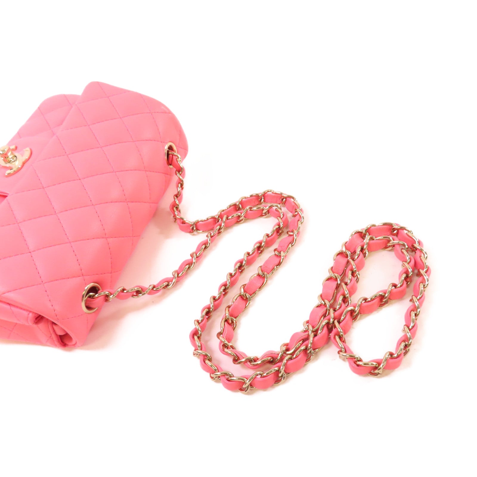 CHANEL 菱格羊皮皮革Classic Flap 20cm Chain Shoulder Bag金扣鏈帶肩背袋粉紅色