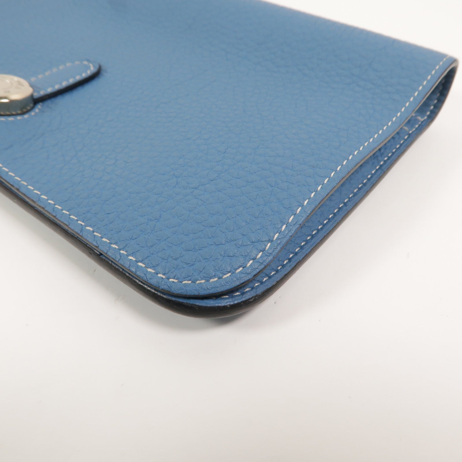 HERMES Clemence皮革Dogon GM長錢包Bleu Jean