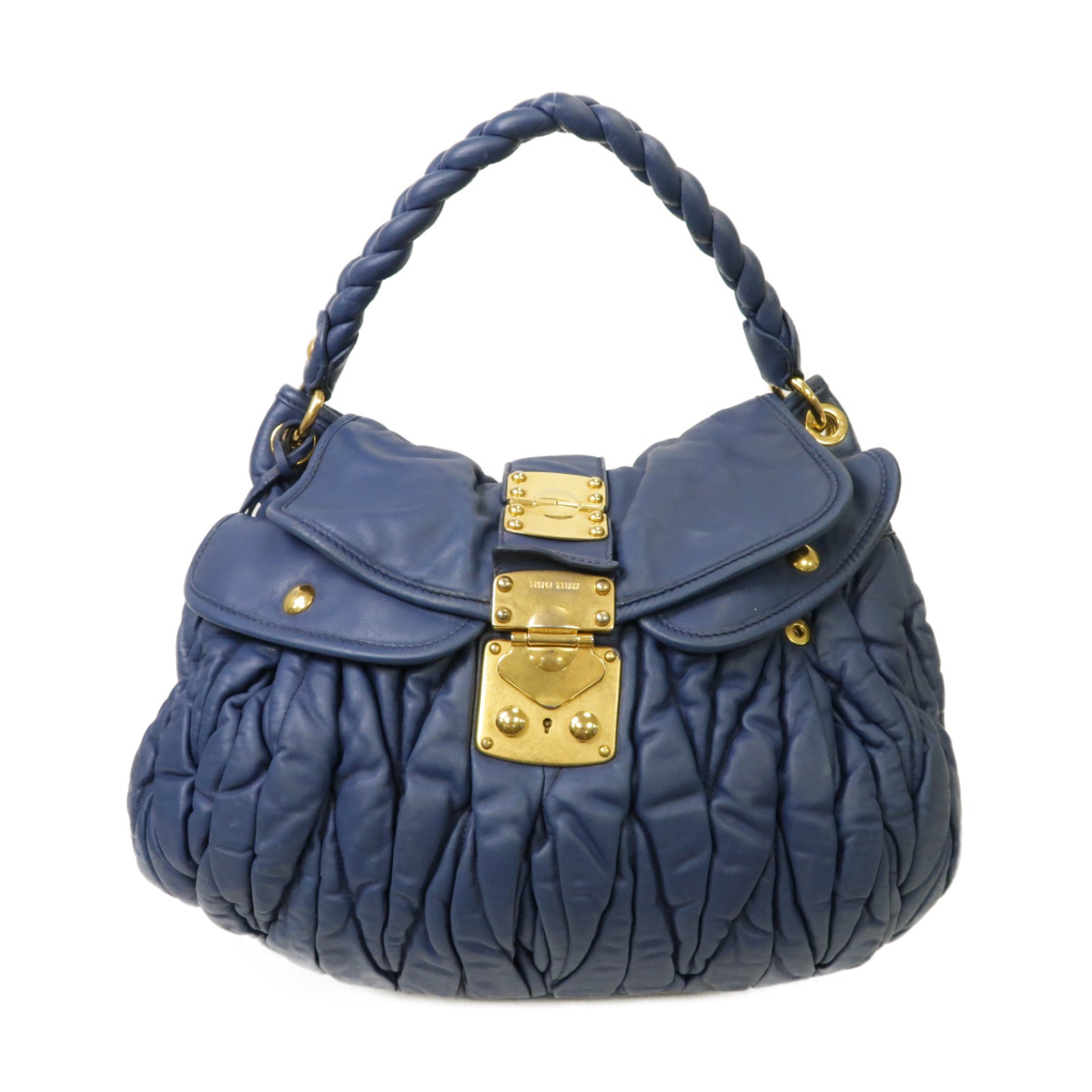 Miu Miu 【激減優惠】皮革2way Shoulder Bag金扣手挽肩背兩用袋藍色