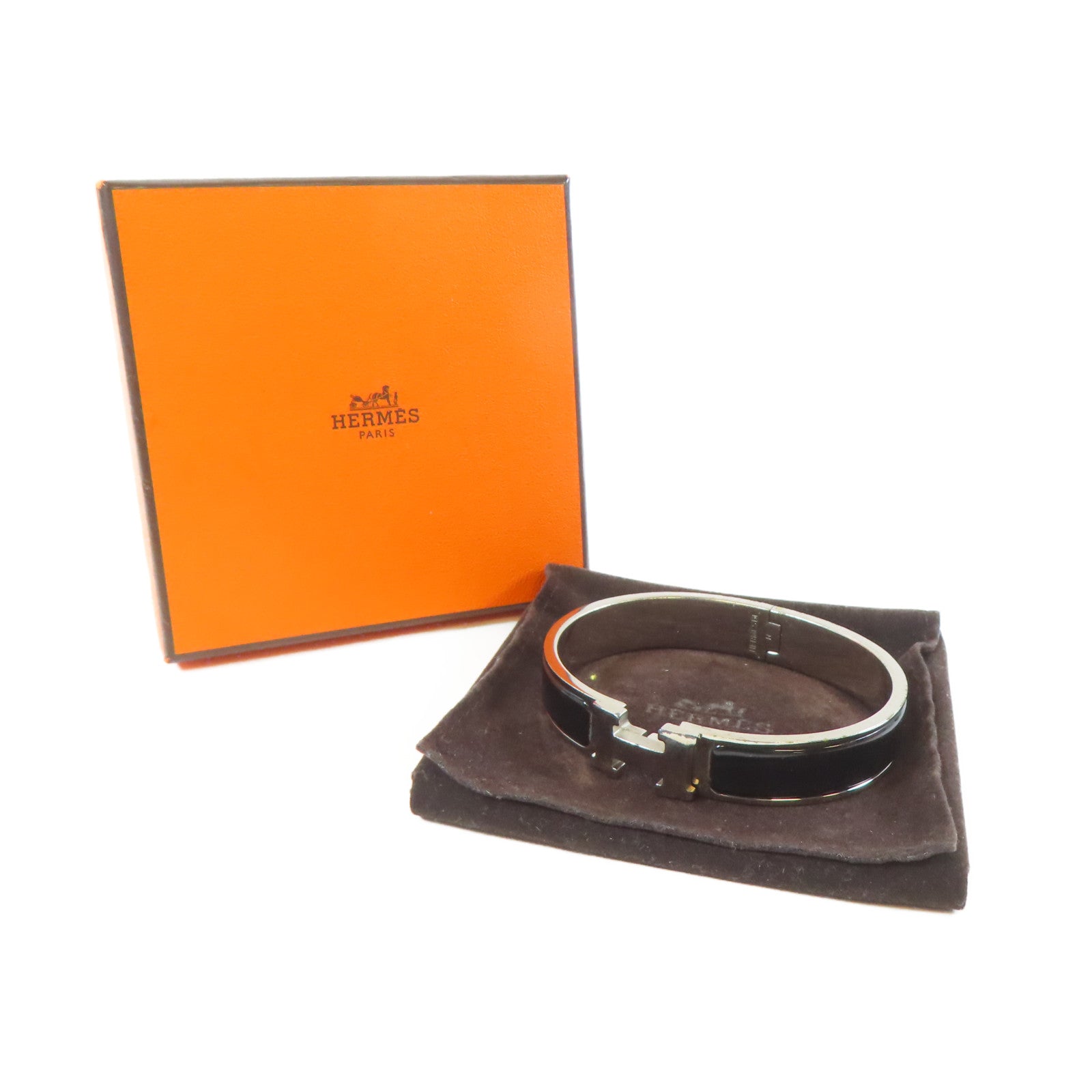 HERMES 金屬Clic H Bracelet手鐲黑色#17cm