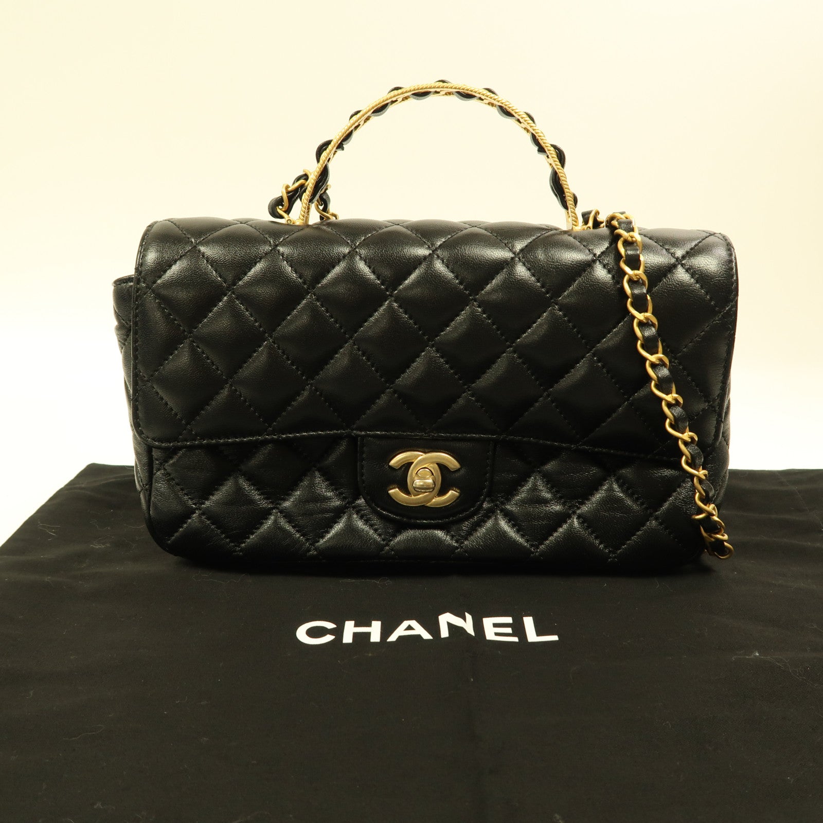 CHANEL CC GHW Chain Shoulder 2 Way Bag Handbag AS4408 Lambskin Leather Black