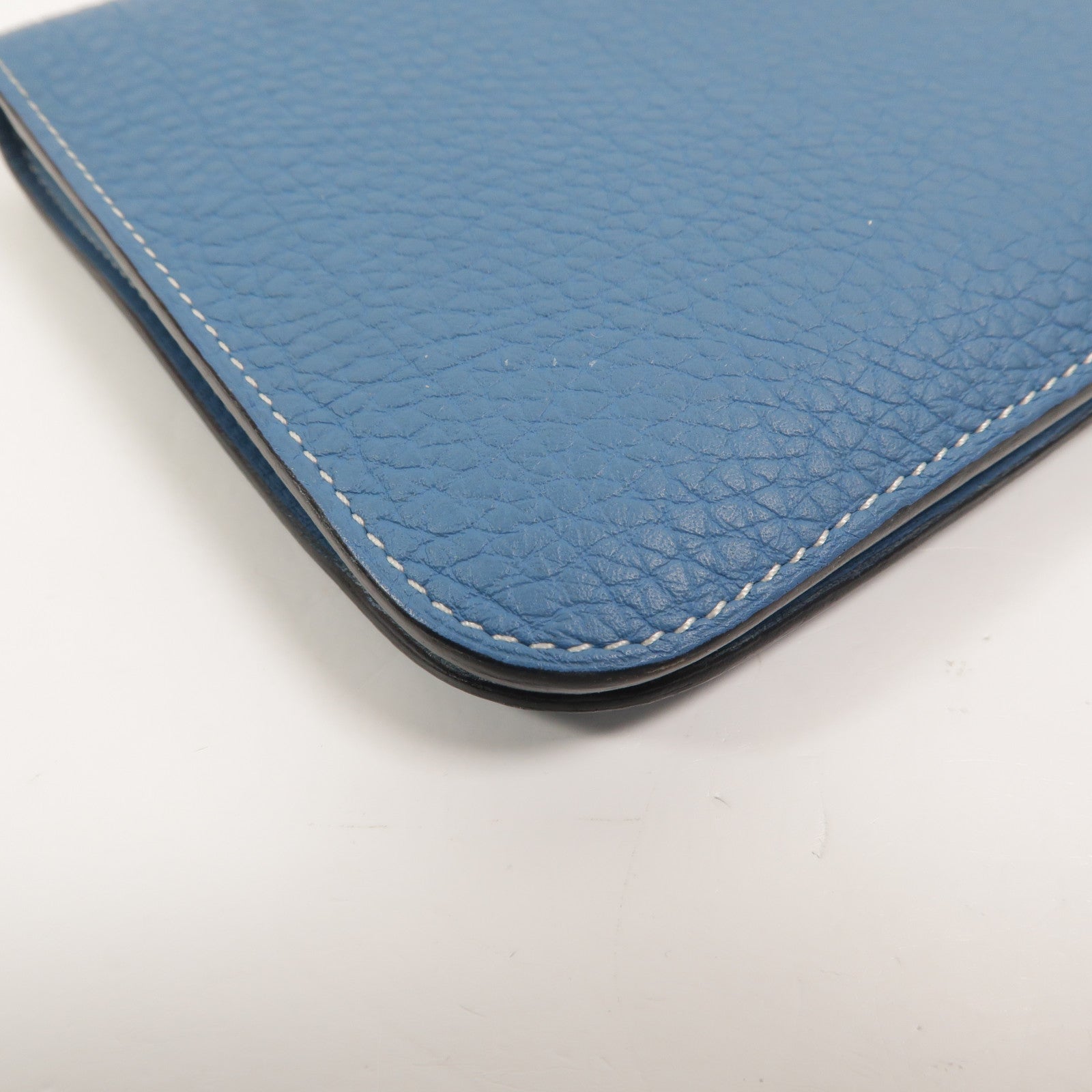 HERMES Clemence皮革Dogon GM長錢包Bleu Jean