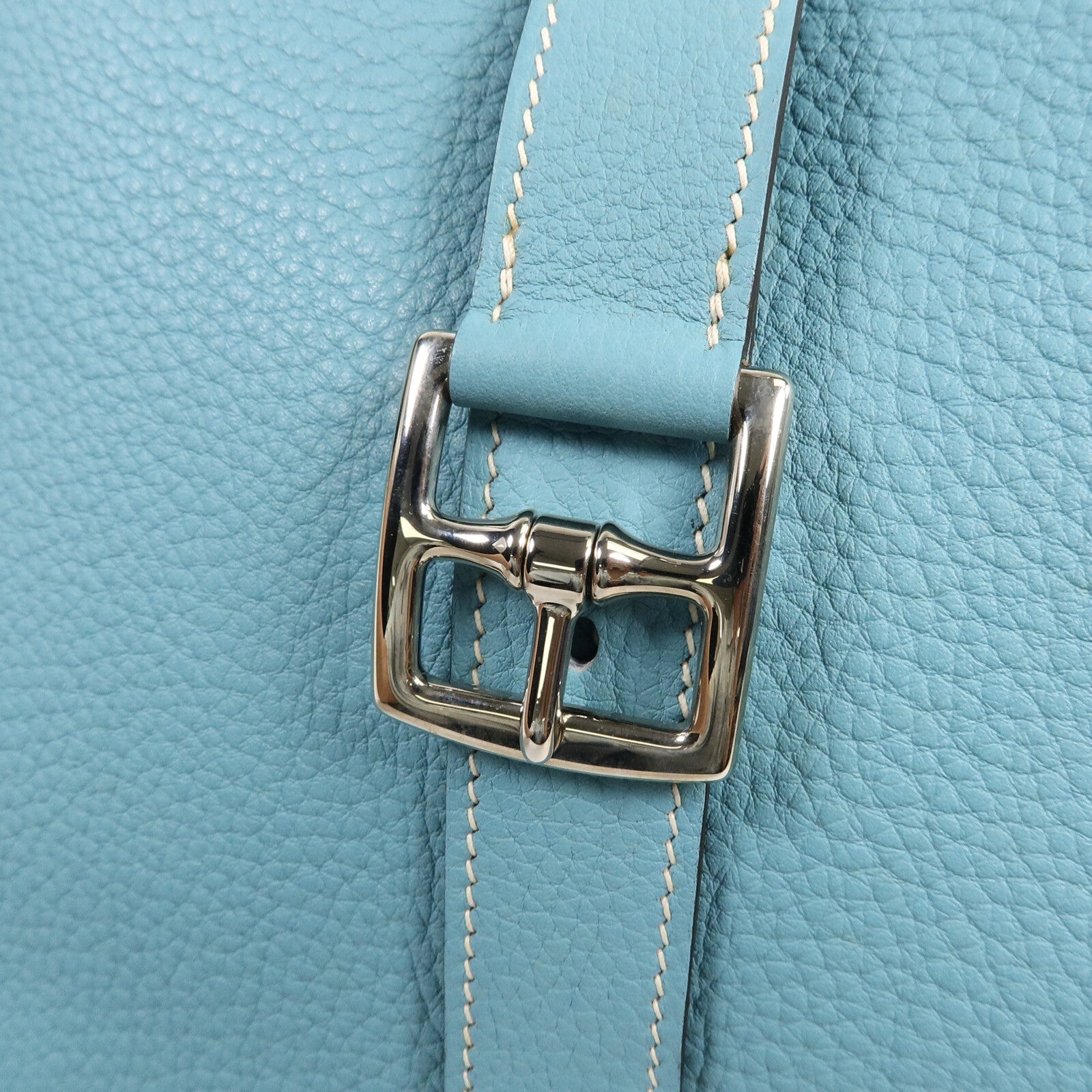 HERMES Clemence皮革Halzan 31手挽肩背兩用袋Bleu Atoll