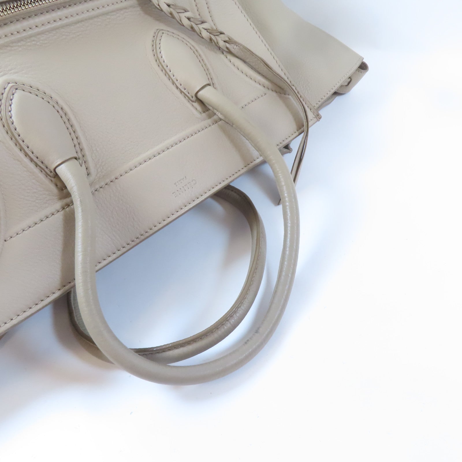 CELINE 牛皮皮革Nano Luggage Bag金扣肩背袋杏色