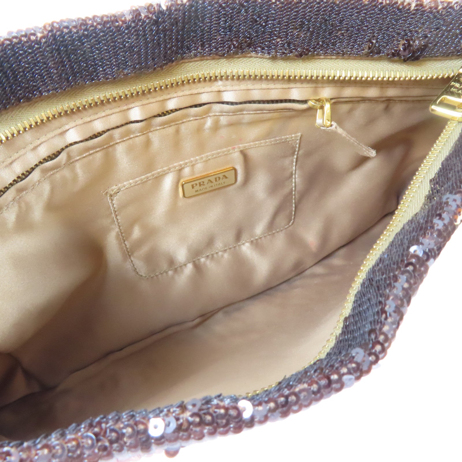PRADA 亮片Paillettes Clutch金扣手拿包啡色