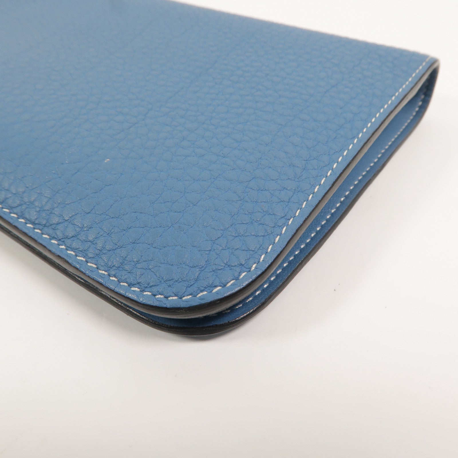 HERMES Clemence皮革Dogon GM長錢包Bleu Jean