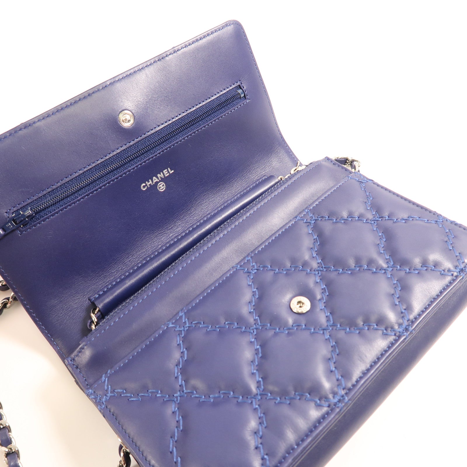 CHANEL CC SHW WOC Wallet On Chain Shoulder Bag Calfskin Leather Blue