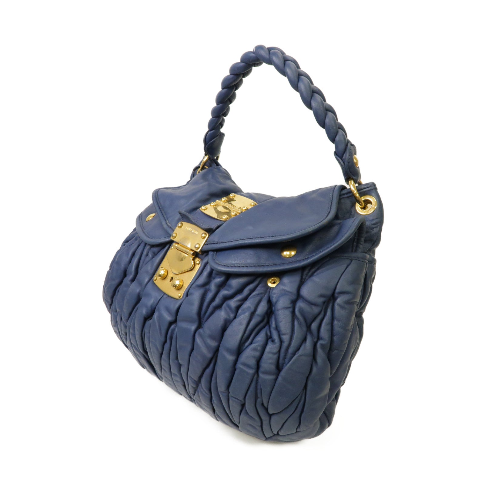 Miu Miu 【激減優惠】皮革2way Shoulder Bag金扣手挽肩背兩用袋藍色