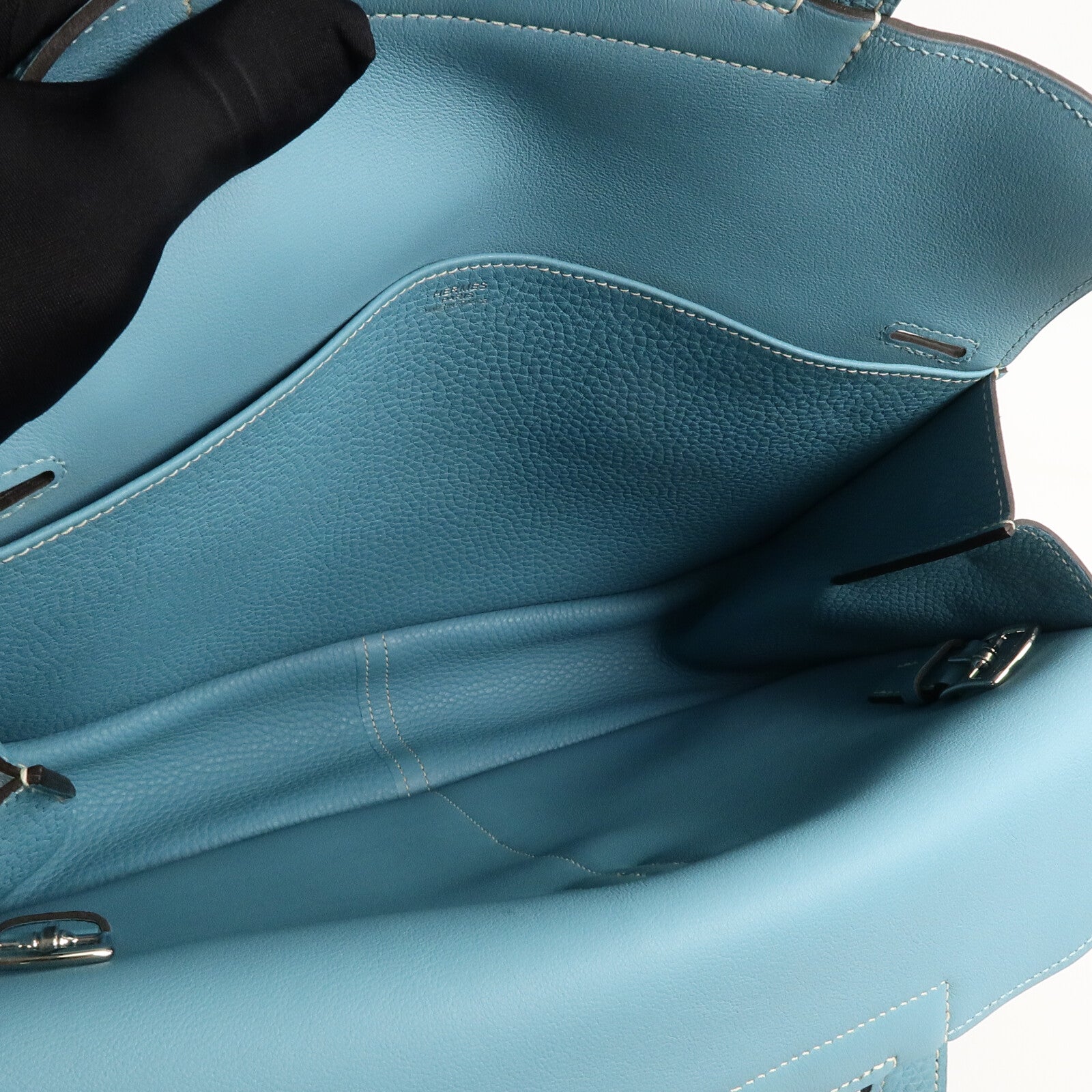 HERMES Clemence皮革Halzan 31手挽肩背兩用袋Bleu Atoll