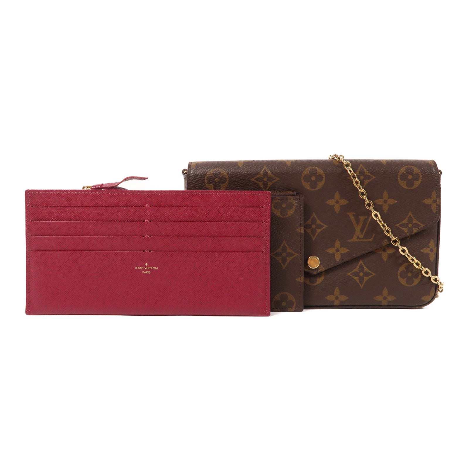 LOUIS VUITTON Monogram Pochette Felicie金扣鏈帶肩背袋棕色