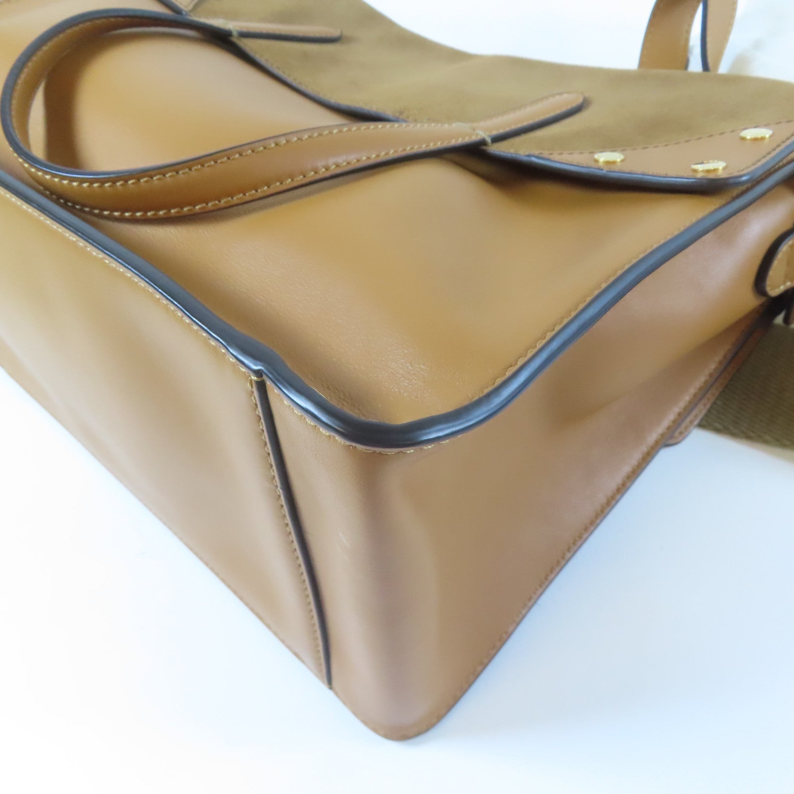 FENDI 牛皮皮革/麂皮皮革Flip Tote Shoulder Bag金扣手挽肩背兩用袋啡色