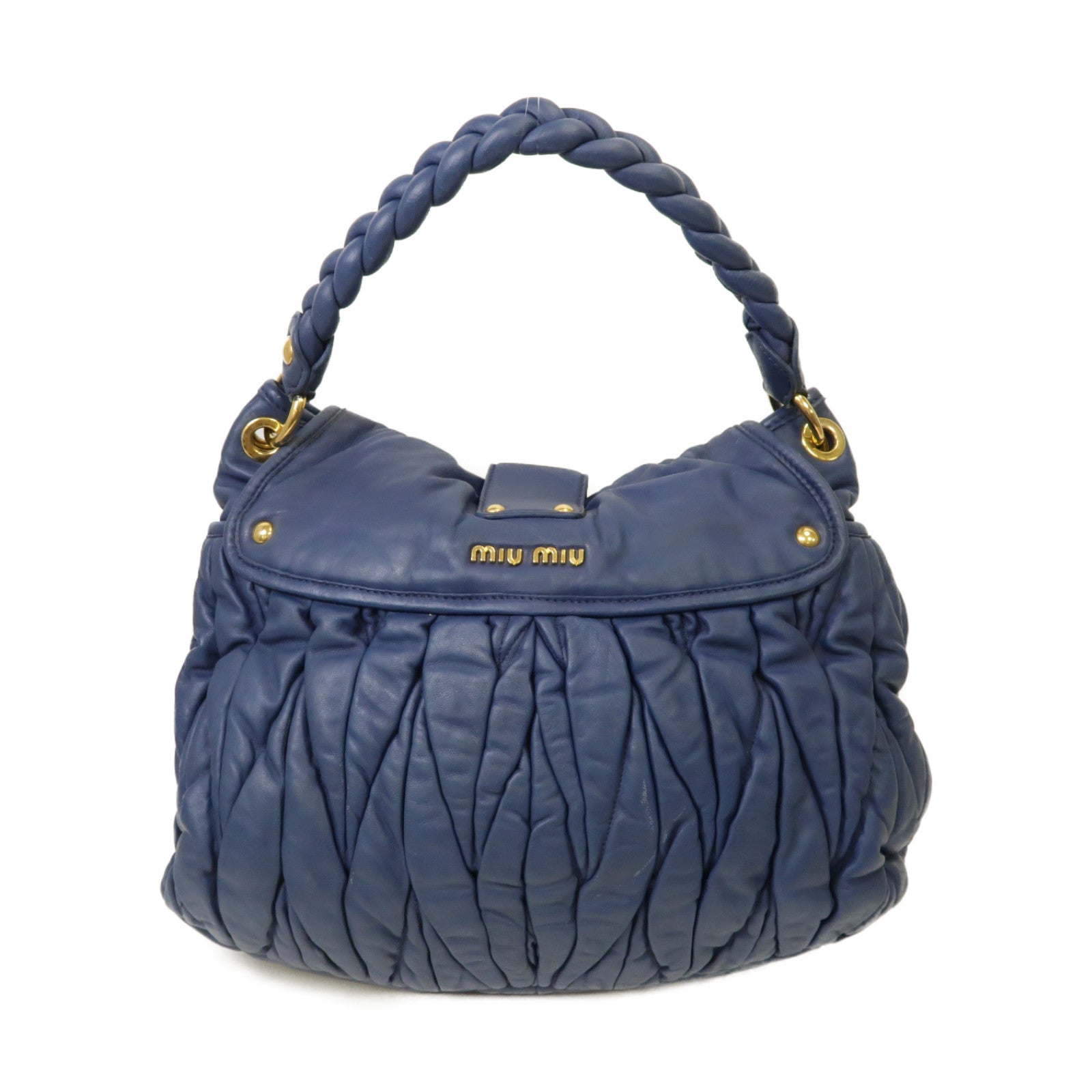 Miu Miu 【激減優惠】皮革2way Shoulder Bag金扣手挽肩背兩用袋藍色