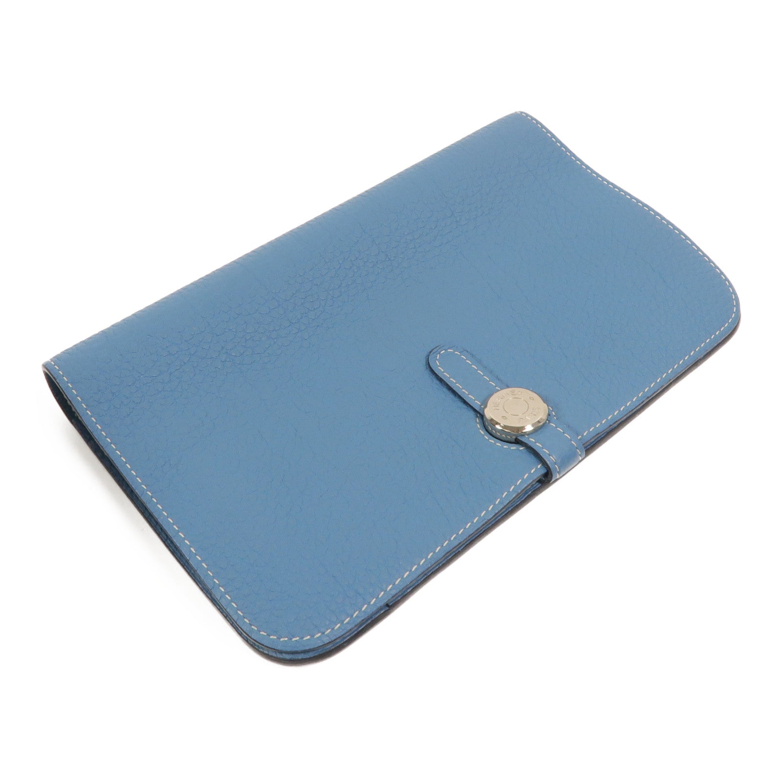 HERMES Clemence皮革Dogon GM長錢包Bleu Jean