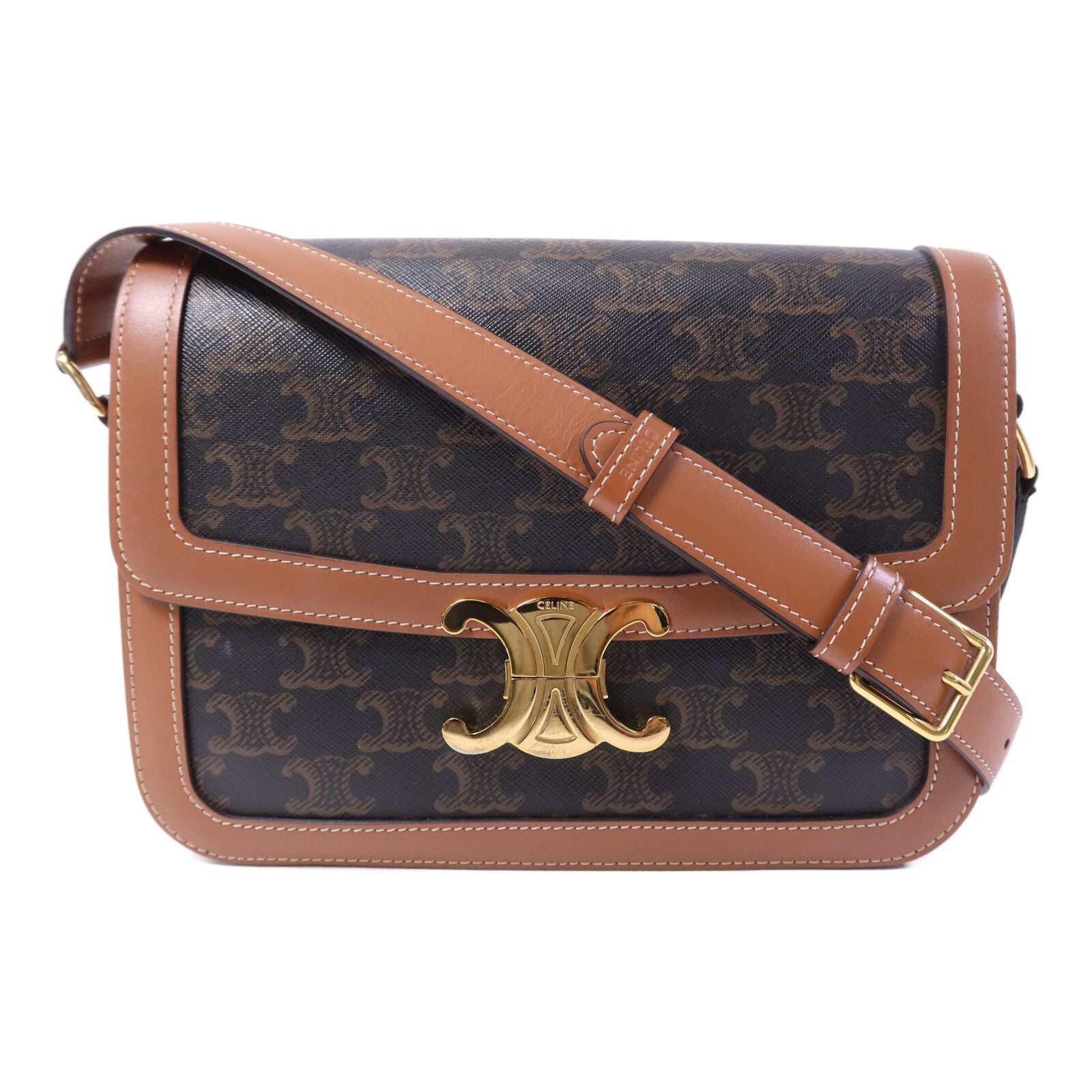 CELINE 塗層帆布Teen Triomphe Bag金扣肩背袋