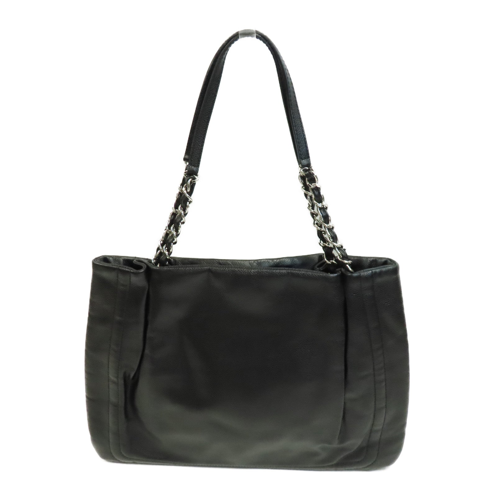 CHANEL Caviar皮革Shoulder Bag銀扣鏈帶肩背袋黑色