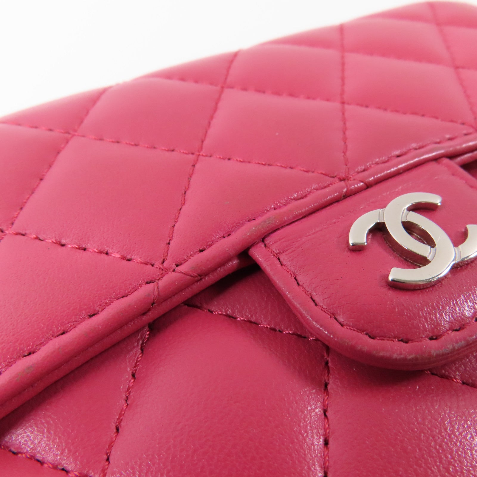 CHANEL 羊皮皮革Wallet銀扣長錢包粉紅色