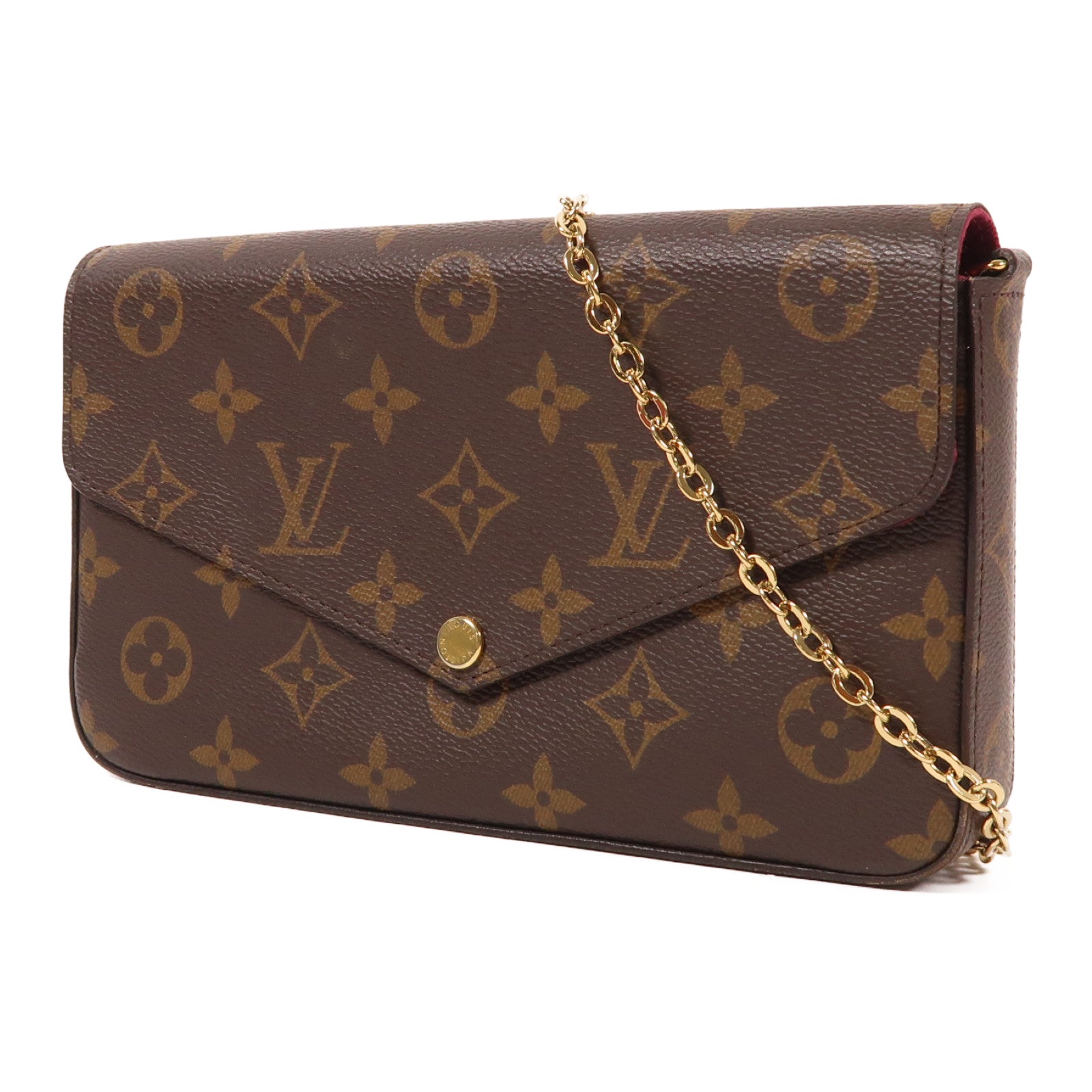 LOUIS VUITTON Monogram Pochette Felicie金扣鏈帶肩背袋棕色