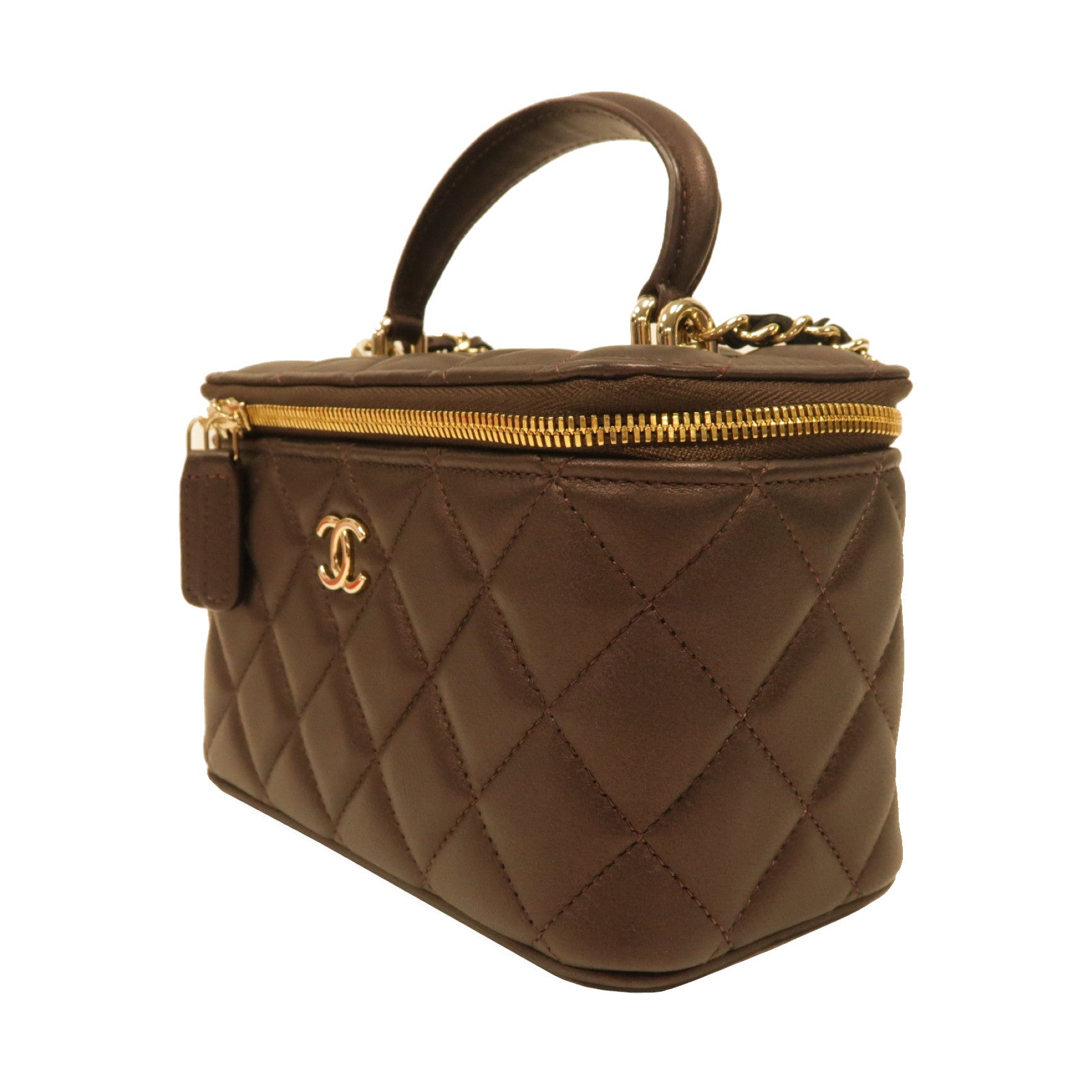 CHANEL 菱格羊皮皮革Top Handle Vanity金扣手挽肩背兩用袋紫色