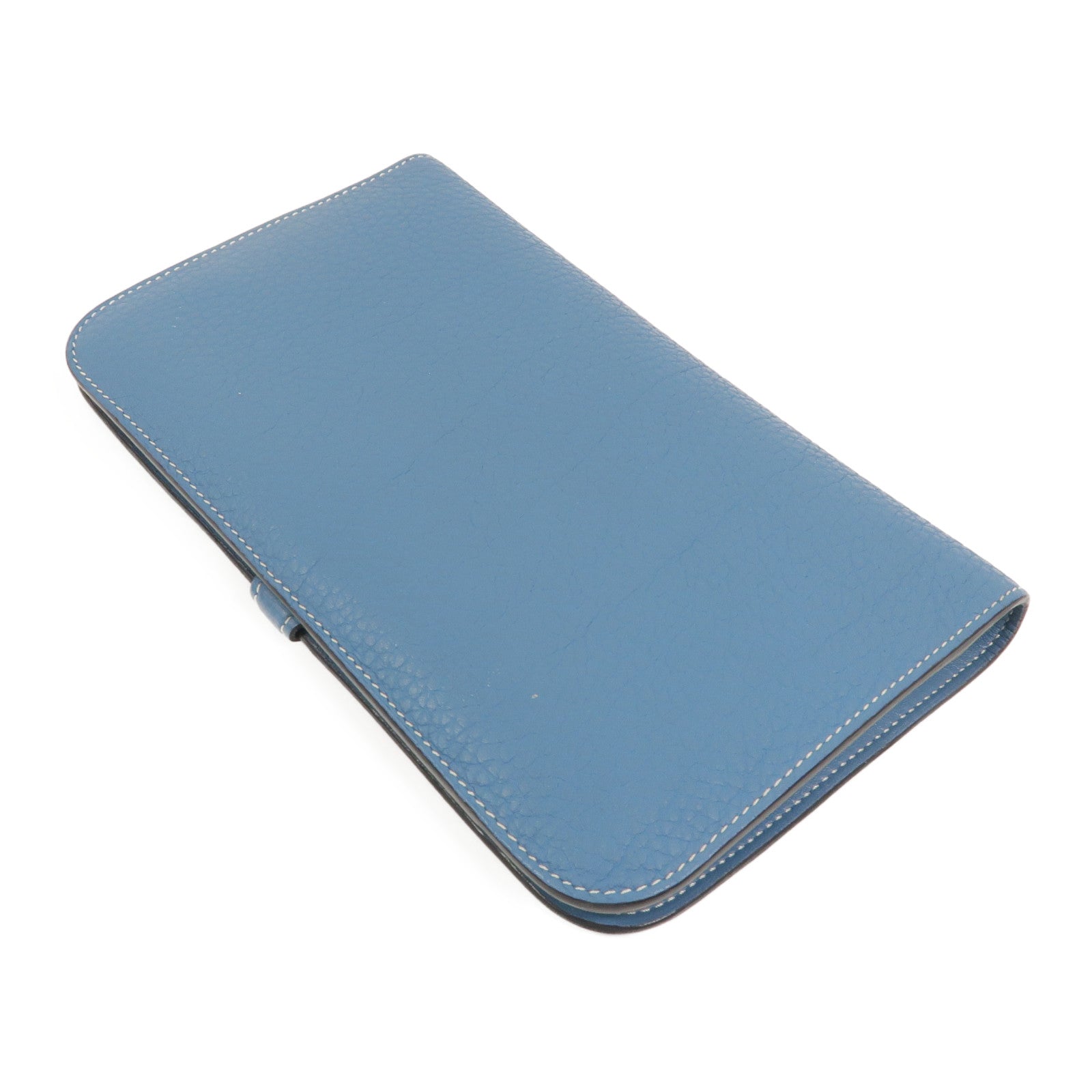 HERMES Clemence皮革Dogon GM長錢包Bleu Jean