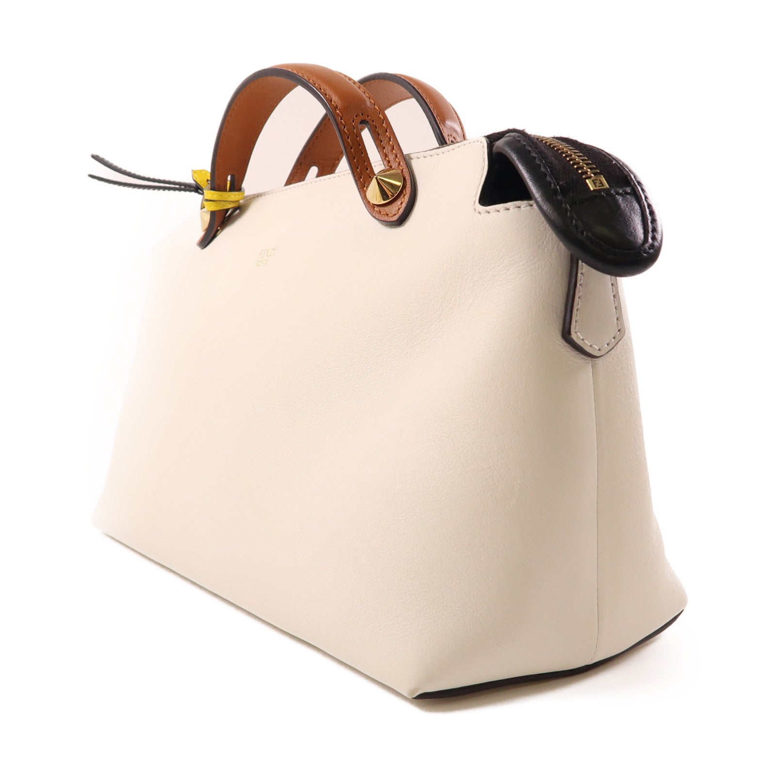 FENDI 牛皮皮革Shoulder Bag金扣手挽肩背兩用袋白色/啡色/黑色