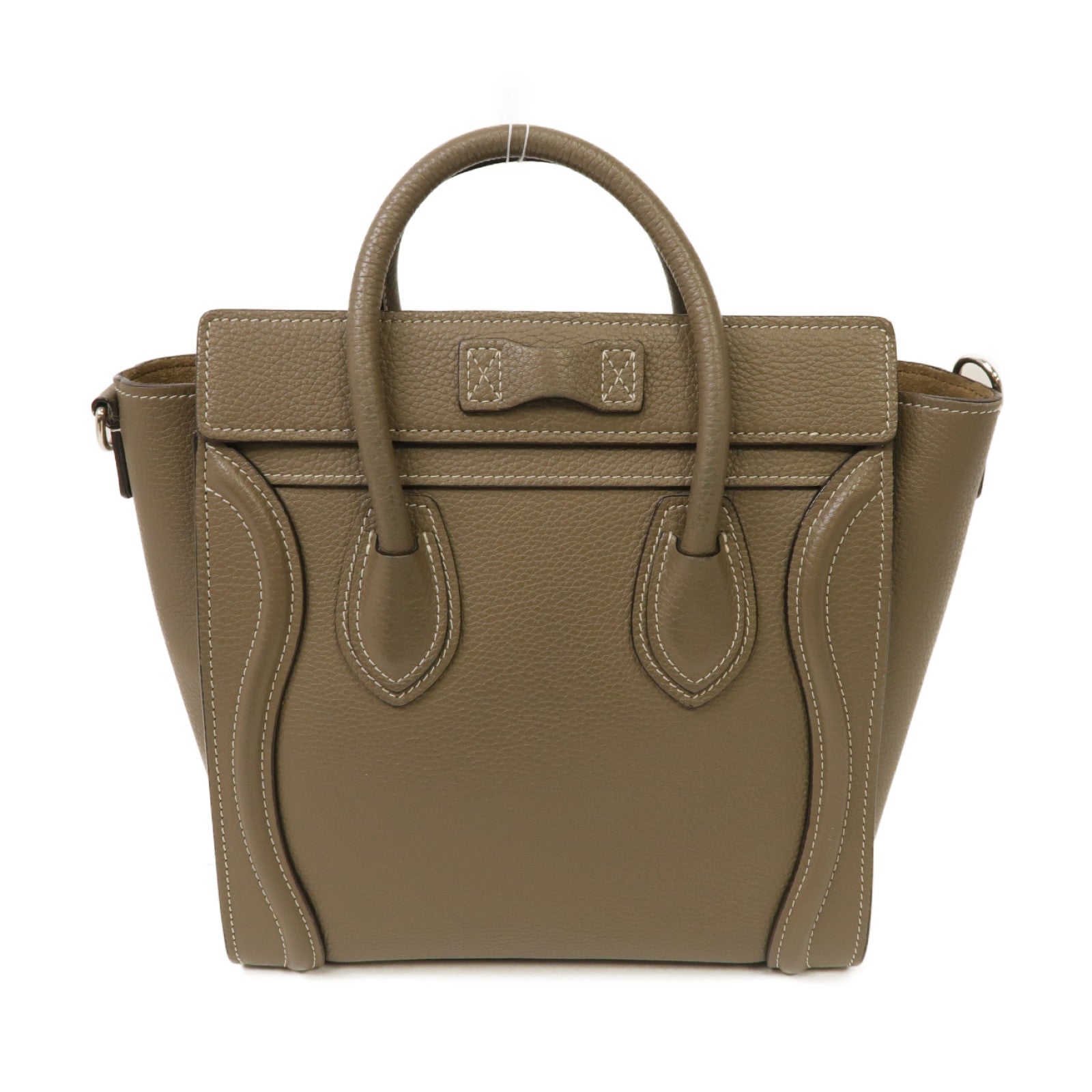 CELINE 【激減優惠】牛皮皮革Nano Luggage銀扣手挽肩背兩用袋米灰色