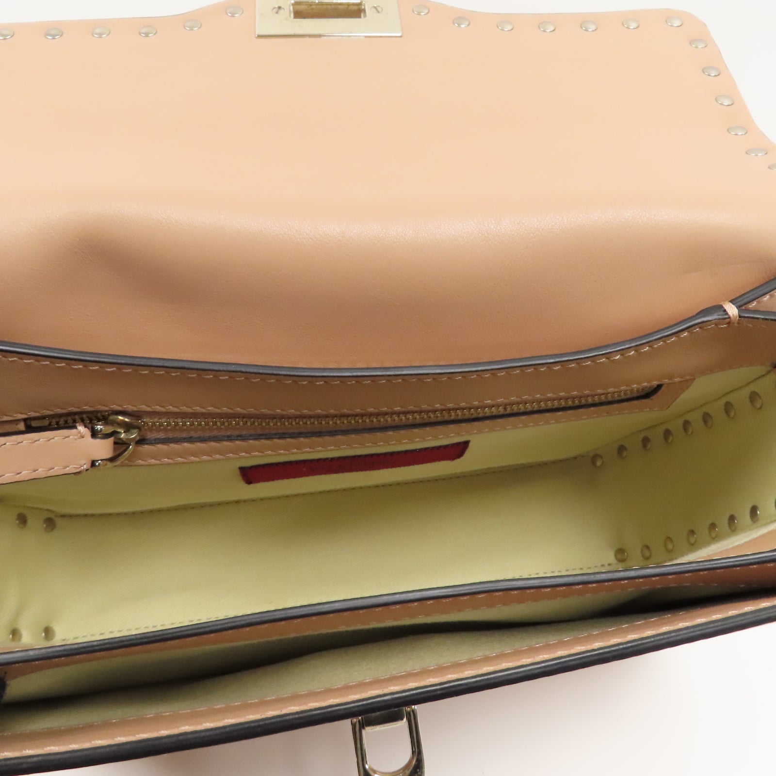 Valentino 窩釘羊皮皮革Shoulder Bag金扣肩背袋杏色