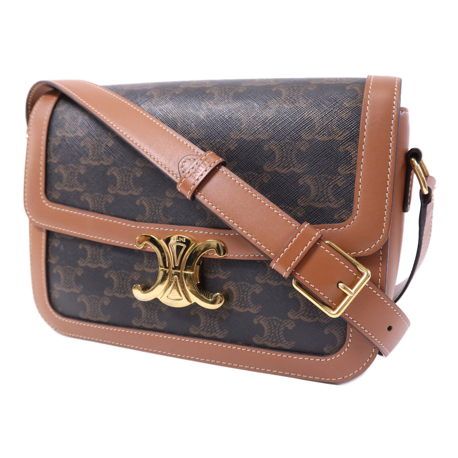 CELINE 塗層帆布Teen Triomphe Bag金扣肩背袋