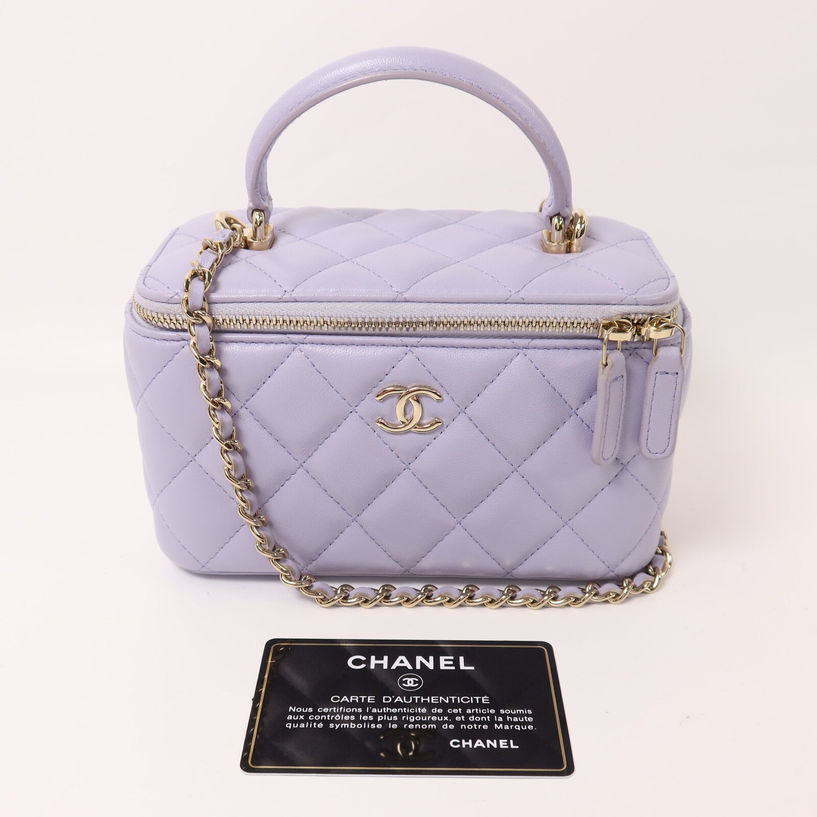 CHANEL 羊皮皮革Vanity Case金扣鏈帶手挽肩背兩用袋