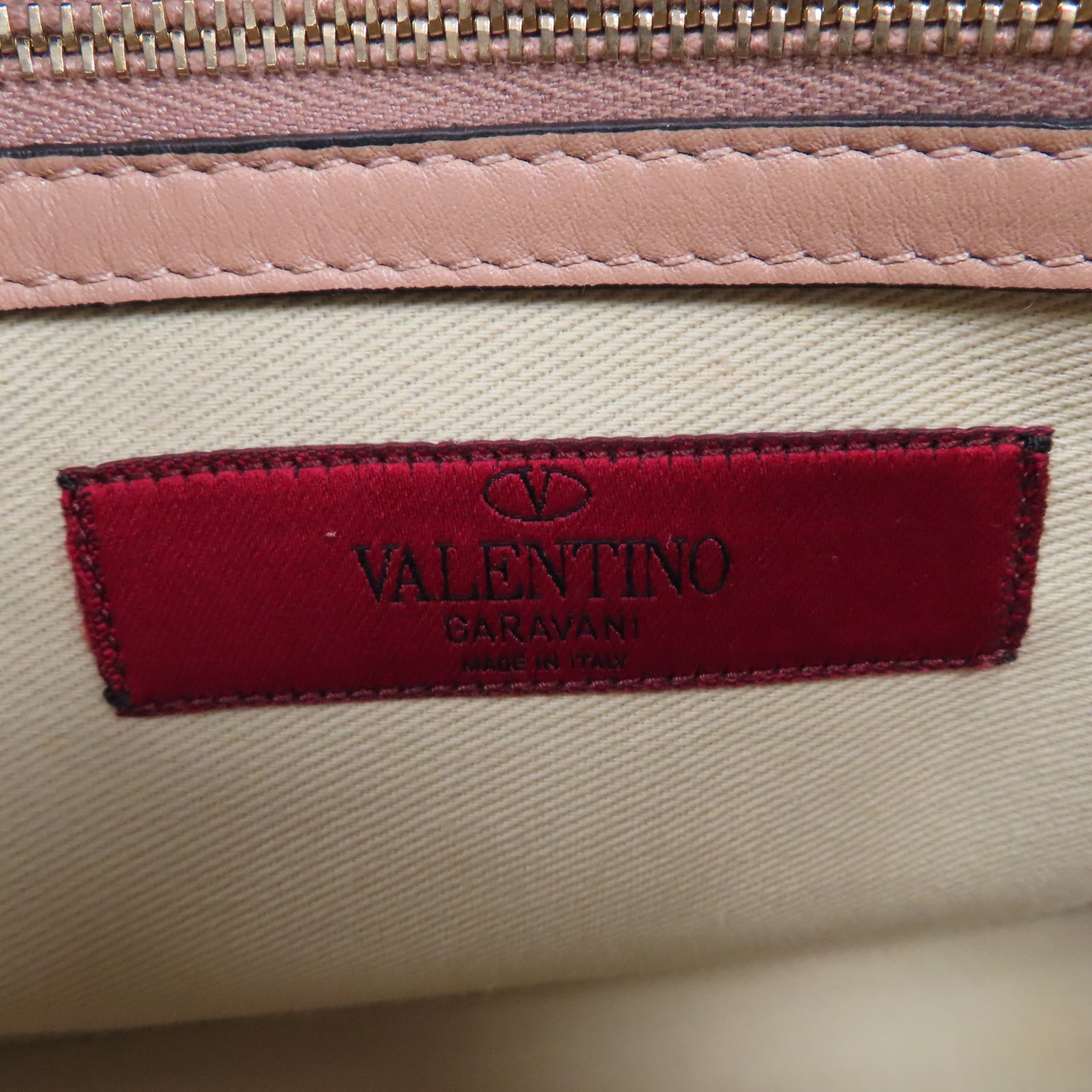 Valentino 窩釘羊皮皮革Shoulder Bag金扣肩背袋杏色