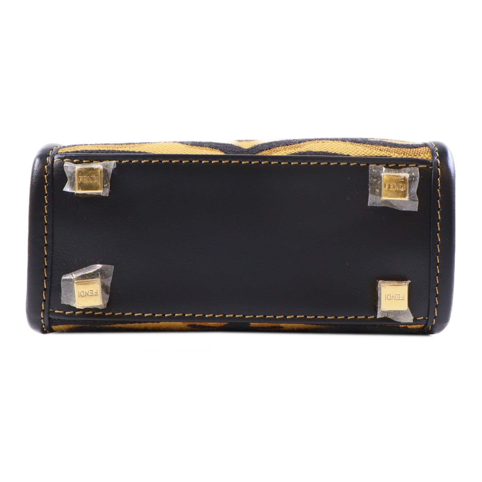 FENDI GHW Mini Sunshine Shopper 2 Way Bag 8BS051 Leather/Canvas Brown/Black