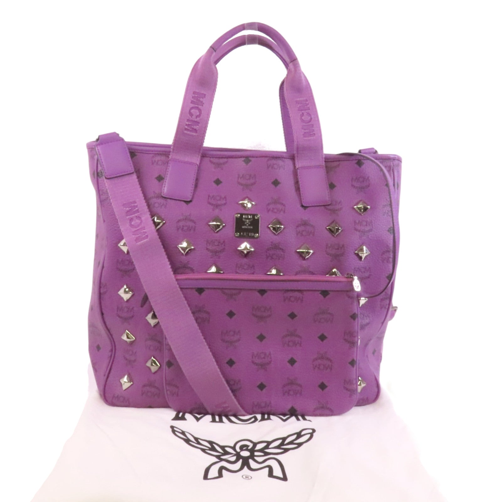 MCM 塗層帆布Tote Bag銀扣手挽肩背兩用袋