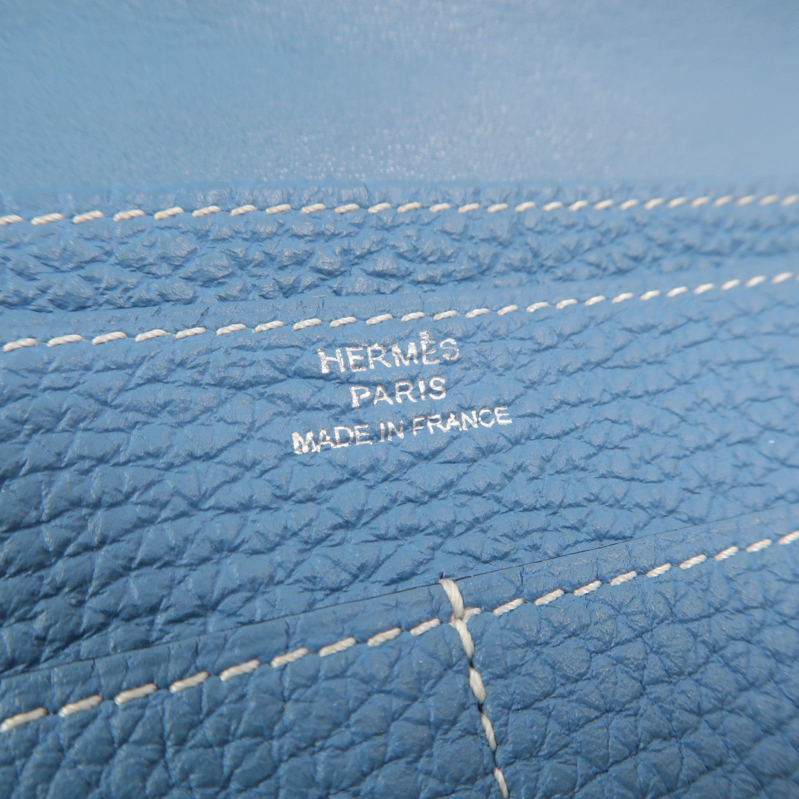 HERMES Clemence皮革Dogon GM長錢包Bleu Jean