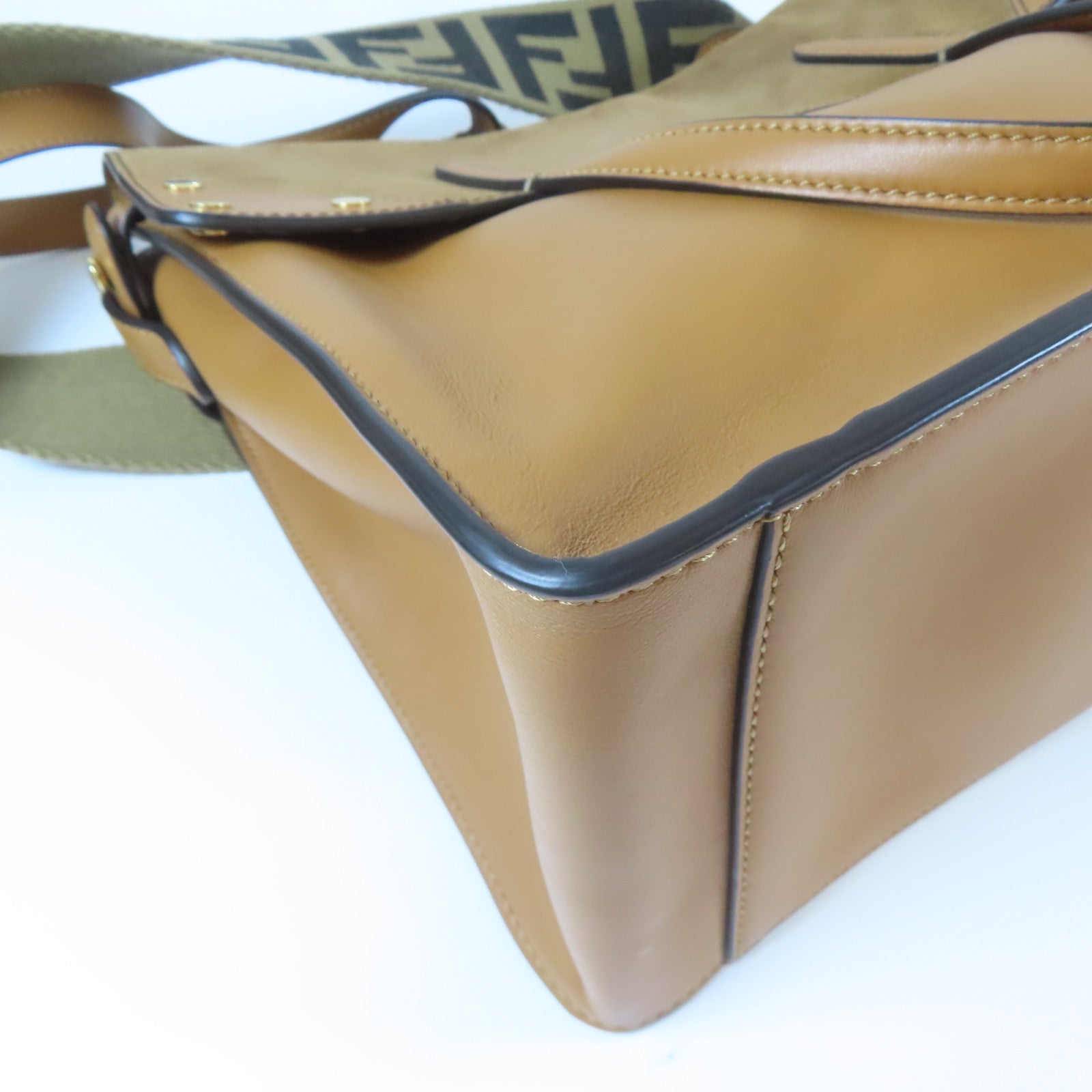 FENDI 牛皮皮革/麂皮皮革Flip Tote Shoulder Bag金扣手挽肩背兩用袋啡色