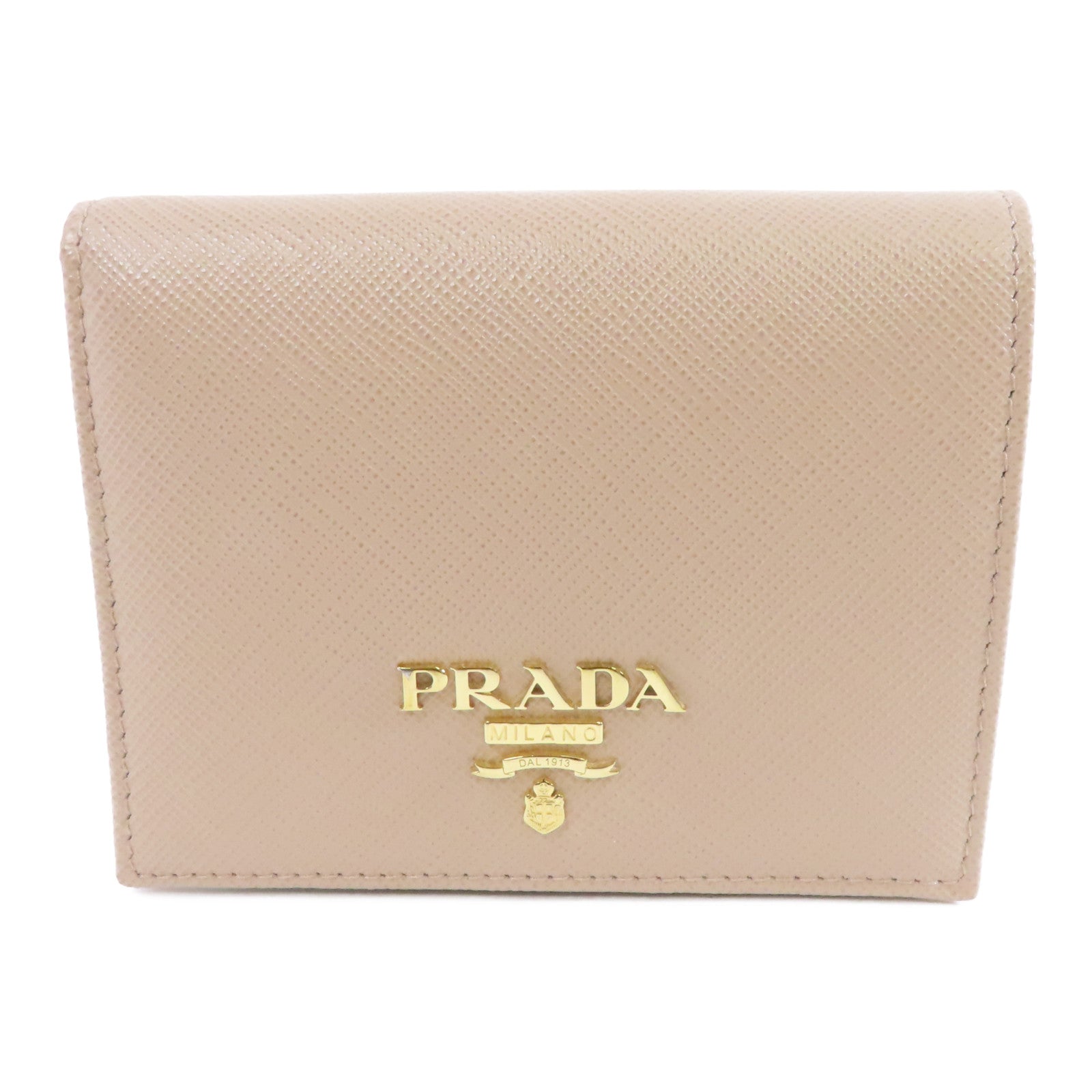 PRADA 牛皮皮革Wallet金扣錢包米色