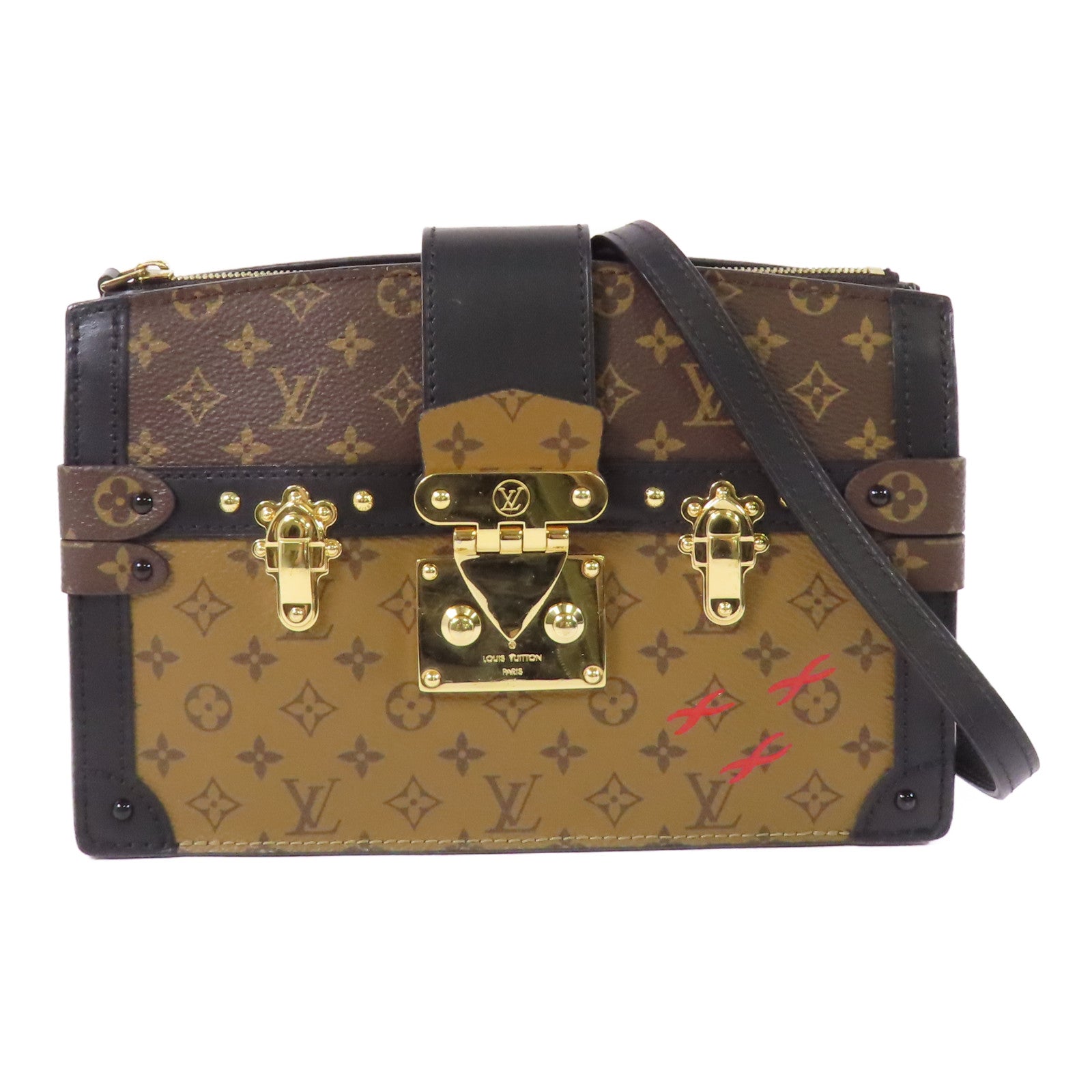 LOUIS VUITTON Monogram Reverse Trunk Clutch金扣肩背袋棕色