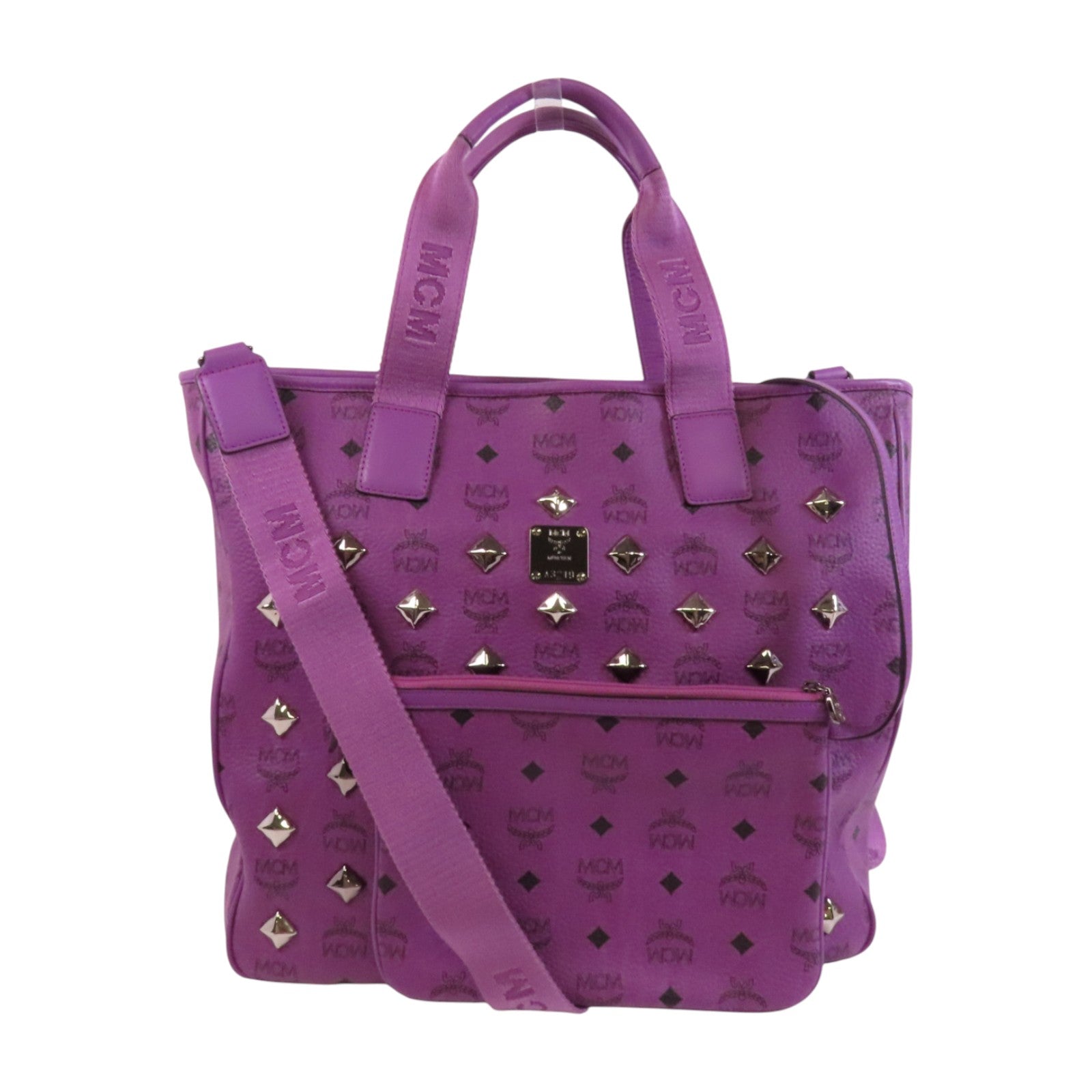 MCM 塗層帆布Tote Bag銀扣手挽肩背兩用袋