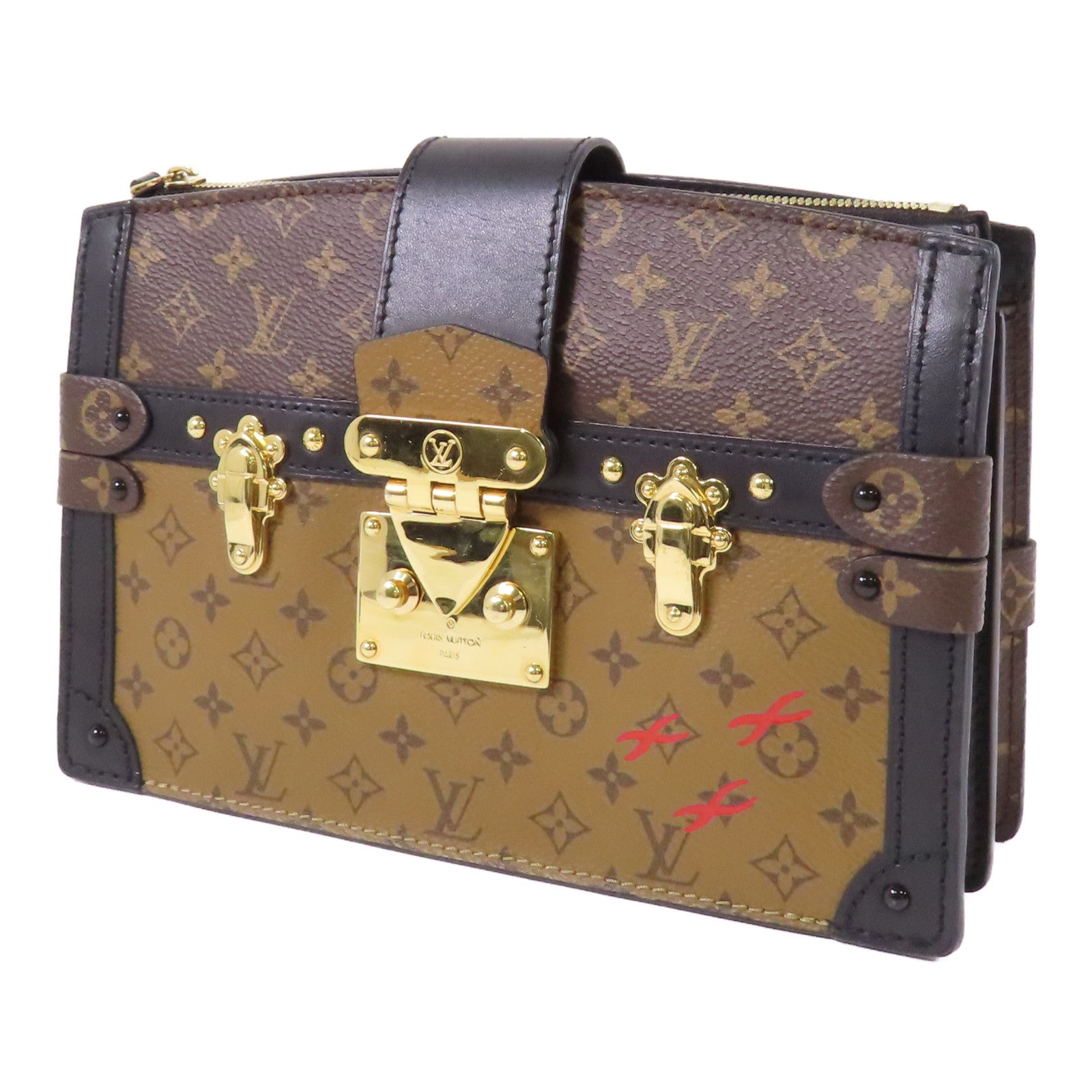 LOUIS VUITTON Monogram Reverse Trunk Clutch金扣肩背袋棕色