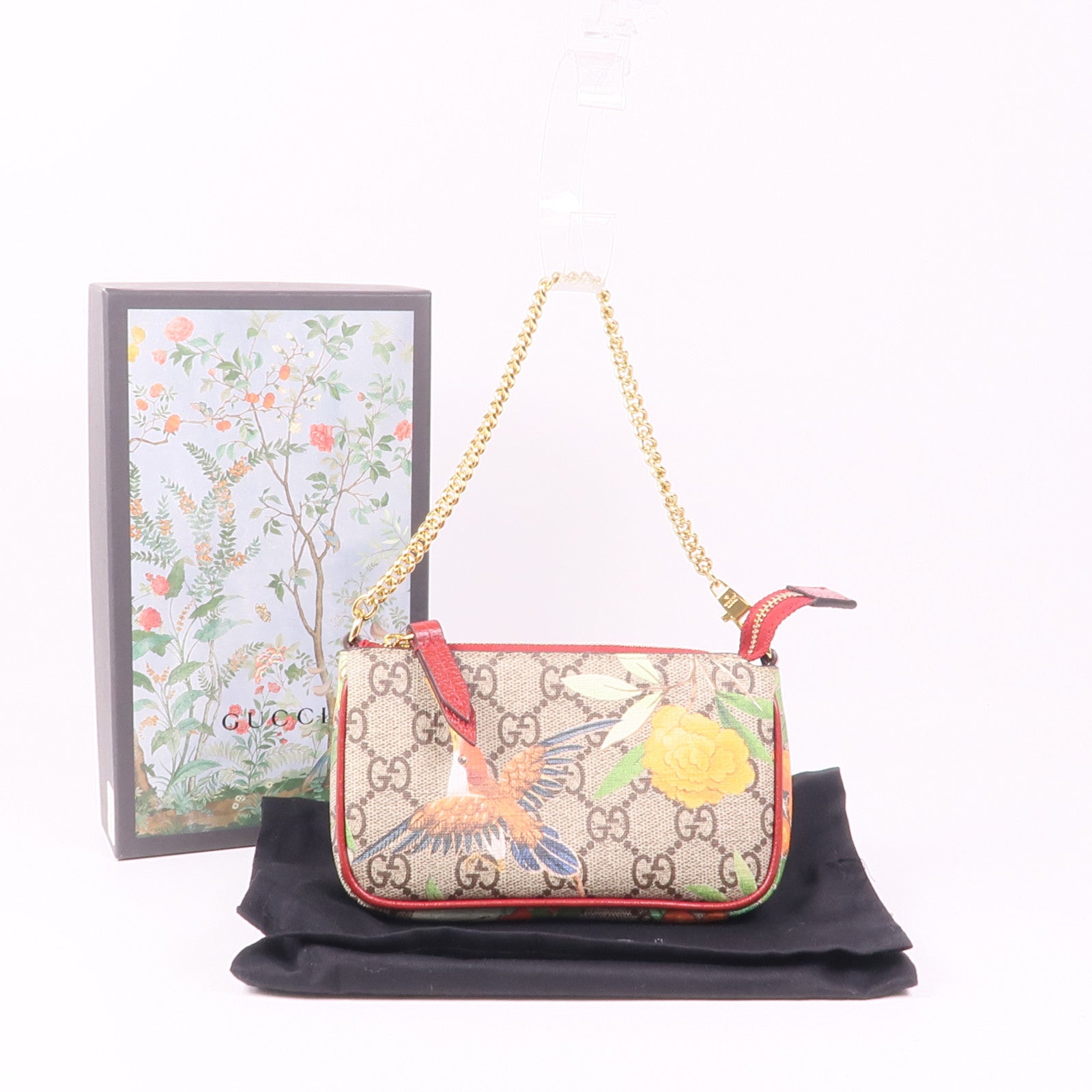 GUCCI 塗層帆布GG Supreme Mini Chain Bag金扣鏈帶手挽袋