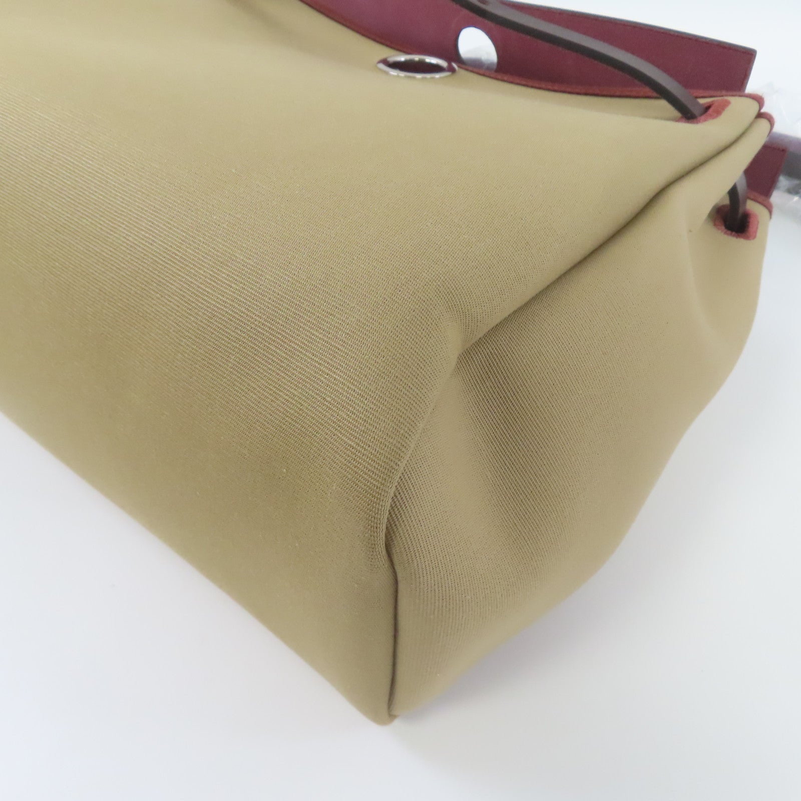 HERMES 帆布Herbag PM銀扣手挽肩背兩用袋風衣卡其色