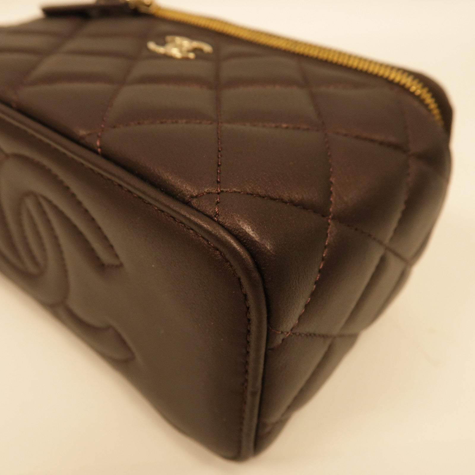 CHANEL 菱格羊皮皮革Top Handle Vanity金扣手挽肩背兩用袋紫色