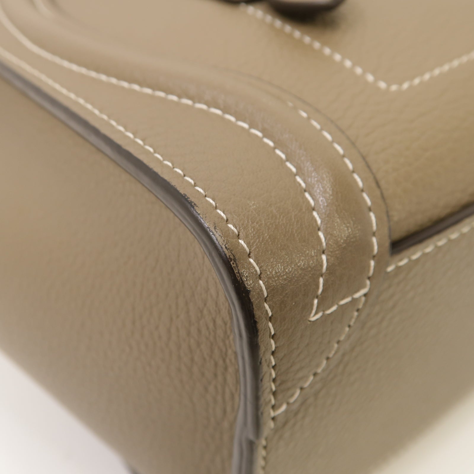 CELINE 【激減優惠】牛皮皮革Nano Luggage銀扣手挽肩背兩用袋米灰色