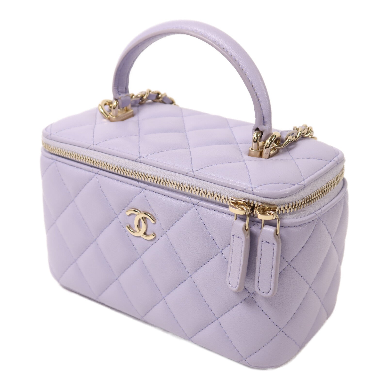 CHANEL 羊皮皮革Vanity Case金扣鏈帶手挽肩背兩用袋