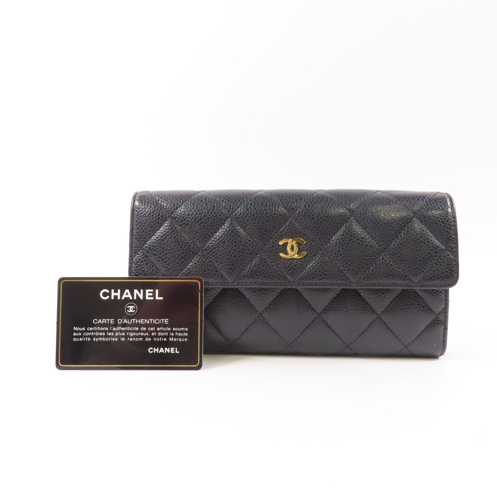 CHANEL 牛皮皮革Long Wallet金扣長錢包