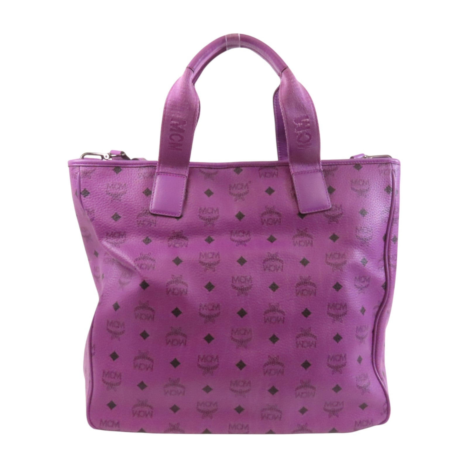 MCM 塗層帆布Tote Bag銀扣手挽肩背兩用袋