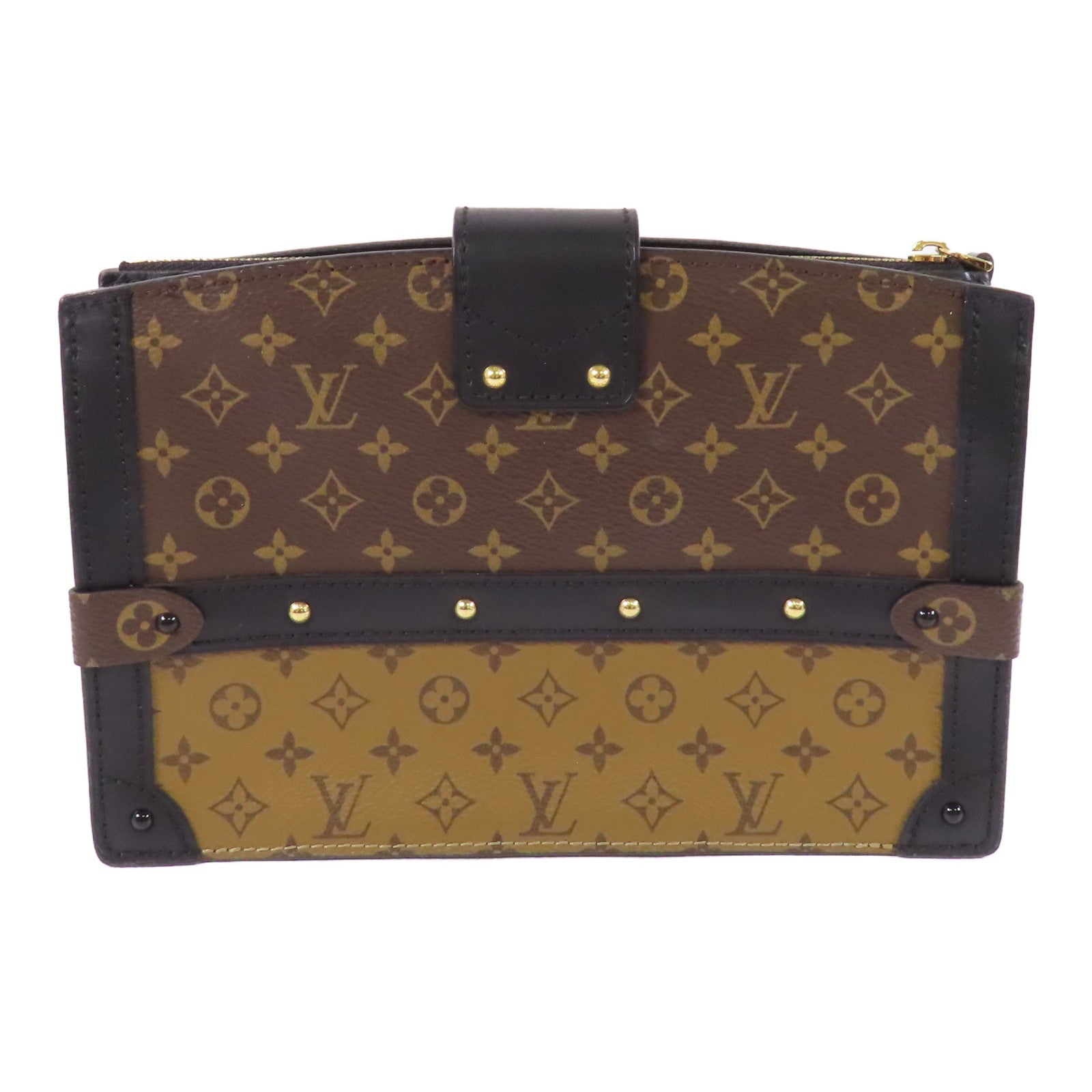 LOUIS VUITTON Monogram Reverse Trunk Clutch金扣肩背袋棕色