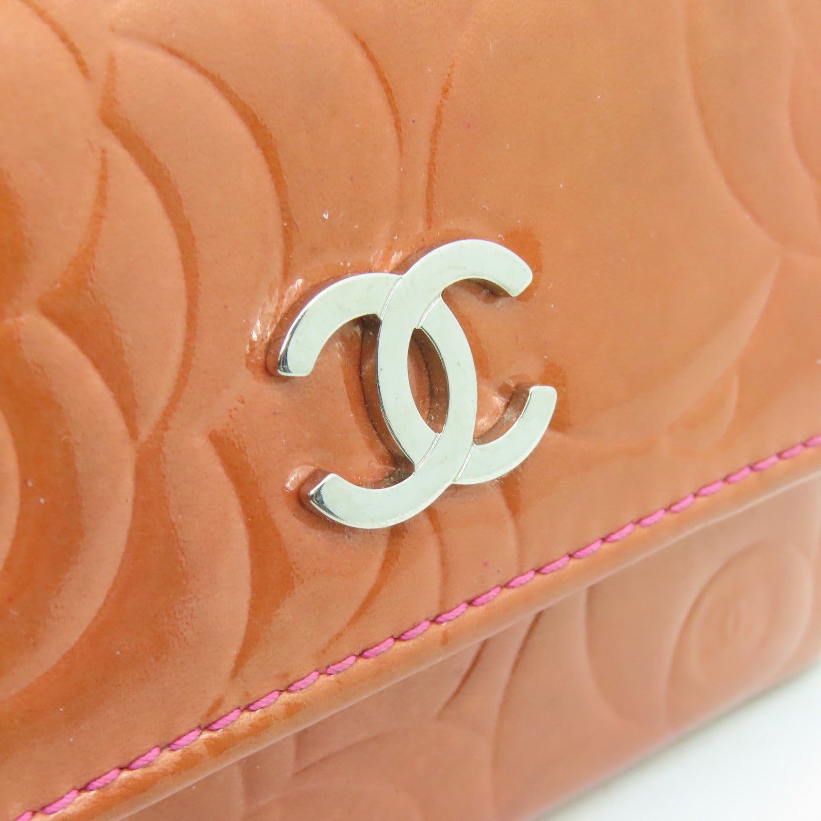 CHANEL 漆皮皮革Card Case銀扣卡片套橙色